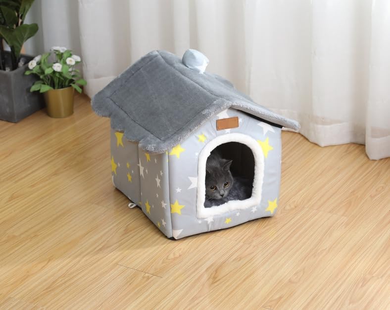 scnbom grey warm cozy pet den: inviting space for restful naps