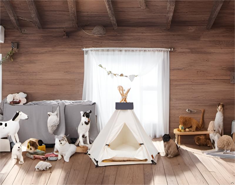 SCNBom Pet Teepee interior view reveals roomy space for small pets.
