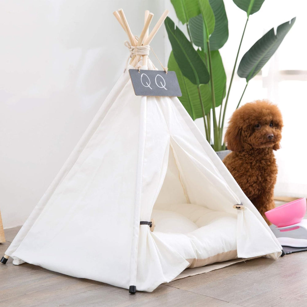 scnbom Pet Teepee wooden poles highlight a sturdy natural frame for durable shelter.