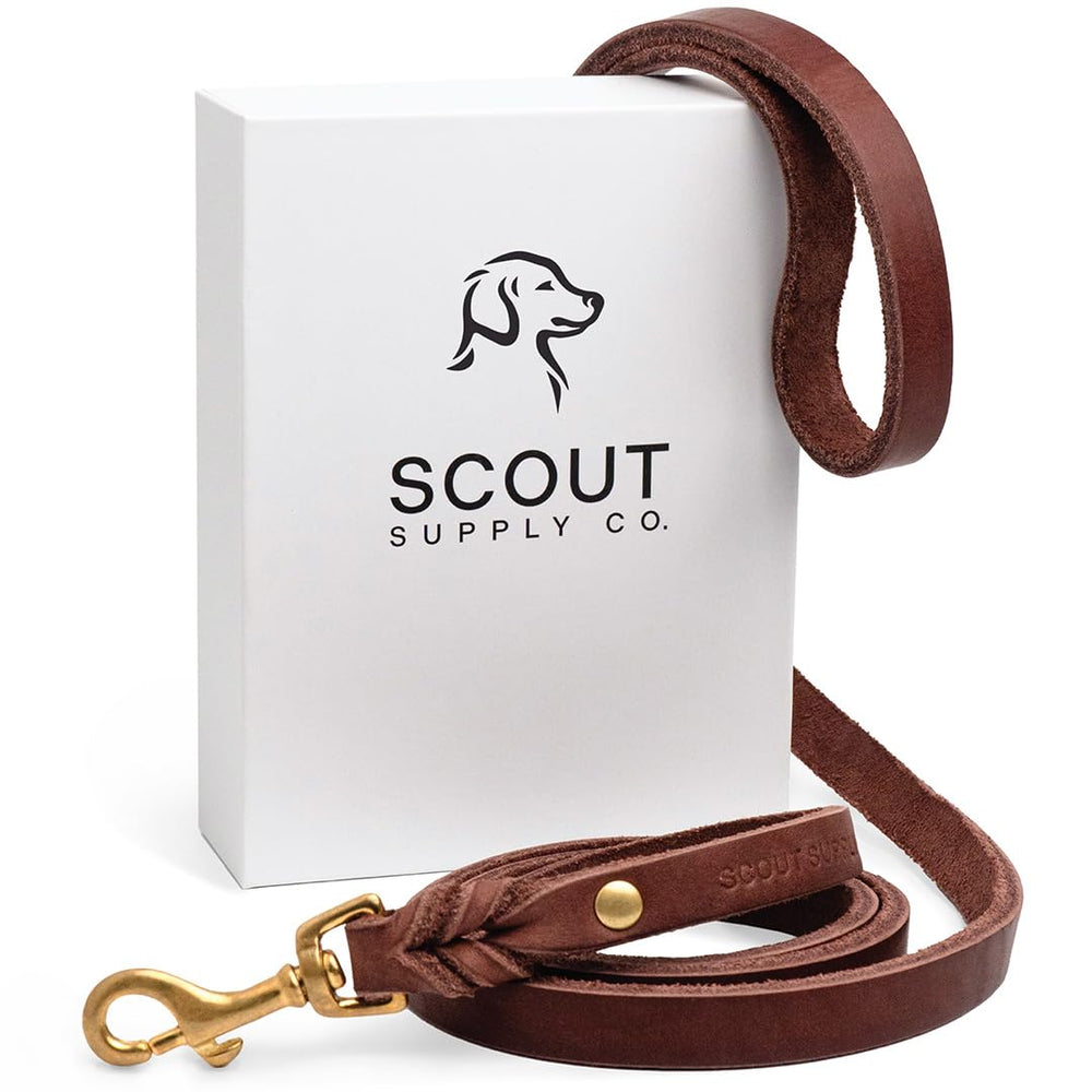 Scout Supply Co. Classic Leather Dog Leash in dark brown for durable daily walks with full-grain leather