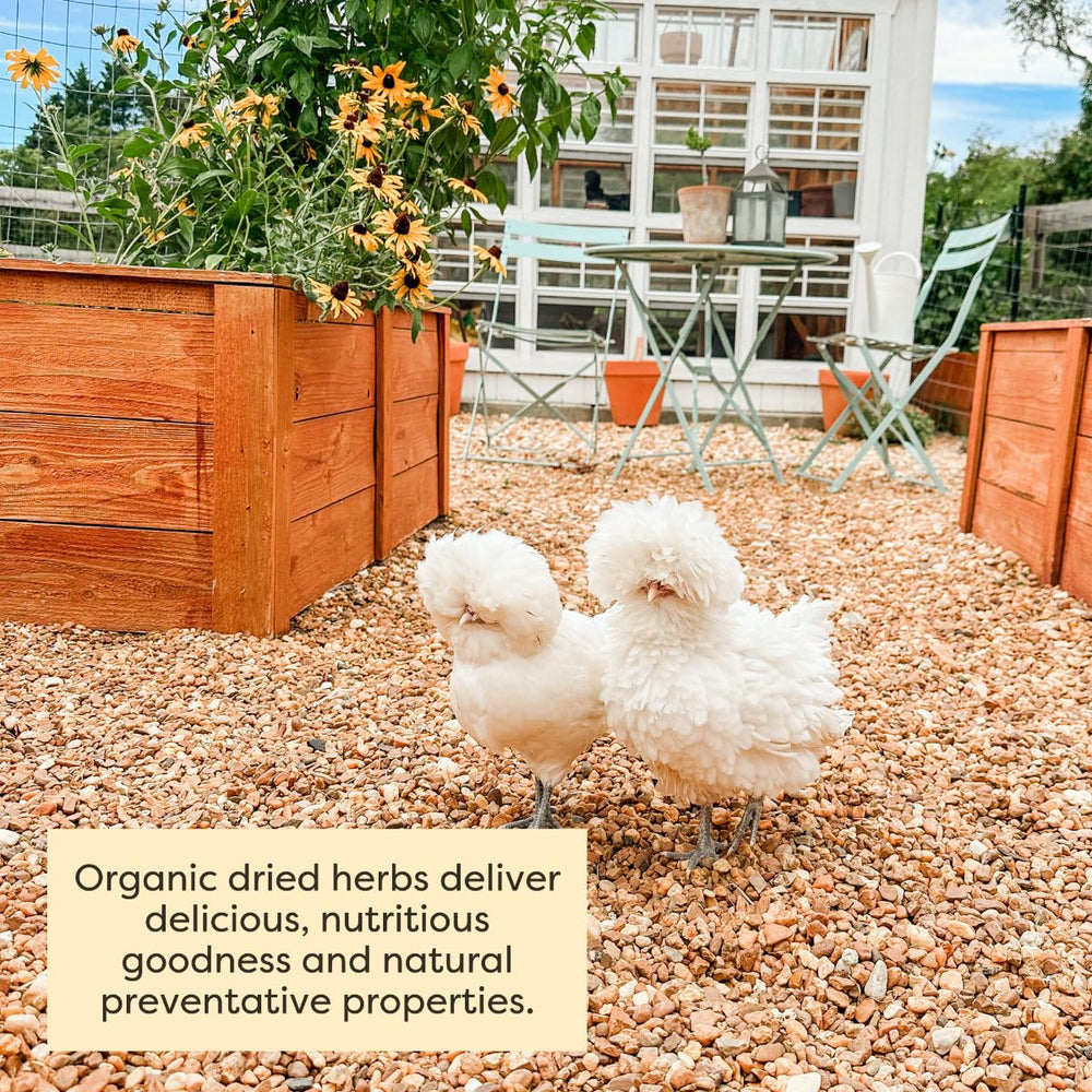 Scratch and Peck Dried Herbs Supplement easy-to-use sprinkle on feed.