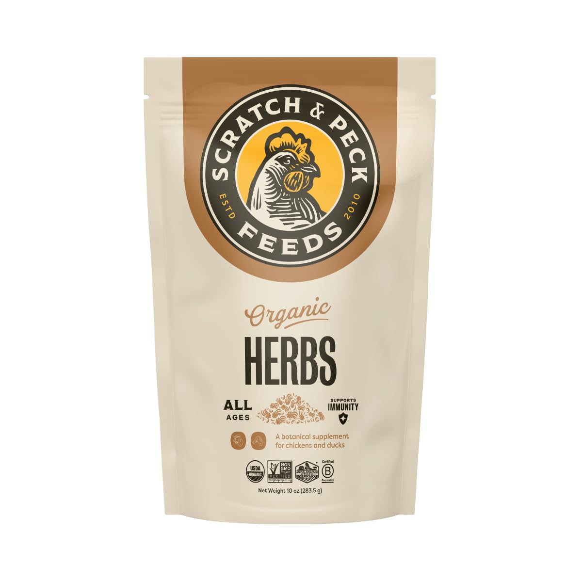 Scratch and Peck Dried Herbs Supplement nesting box setup supports flock wellness.