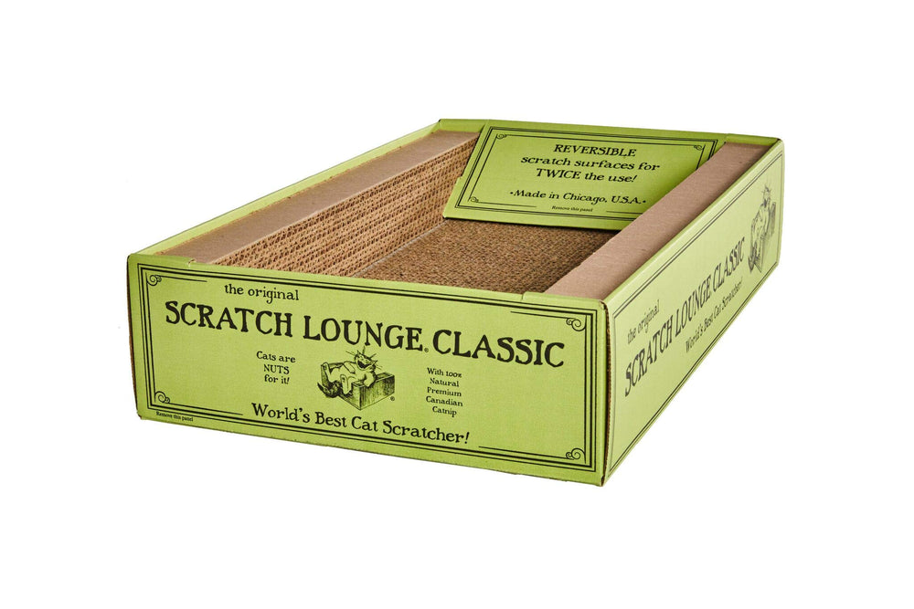Scratch Lounge XL catnip-in-pack illustrating added appeal for cats.