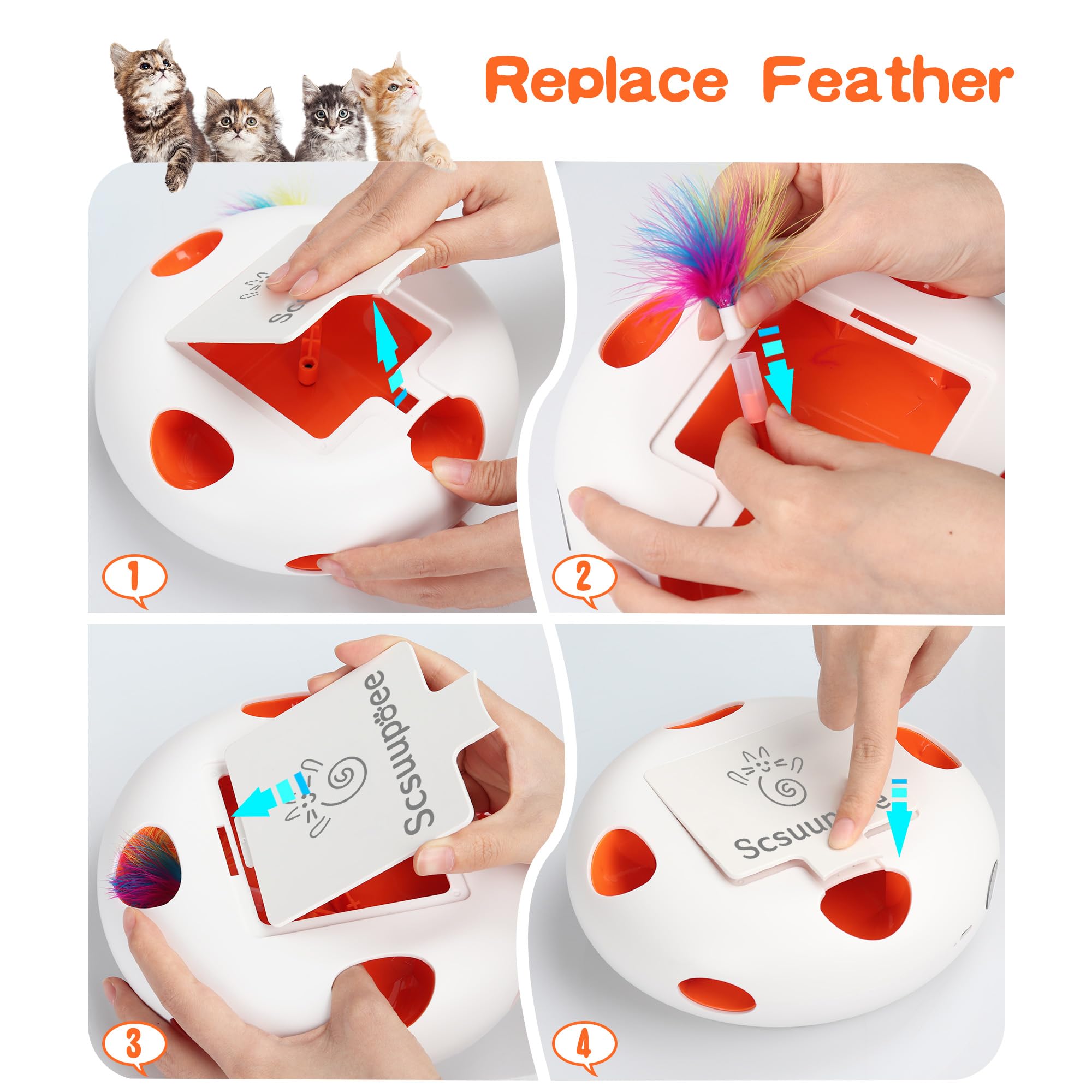 Scsuupoee interactive cat toy dustproof top and easy-clean design.