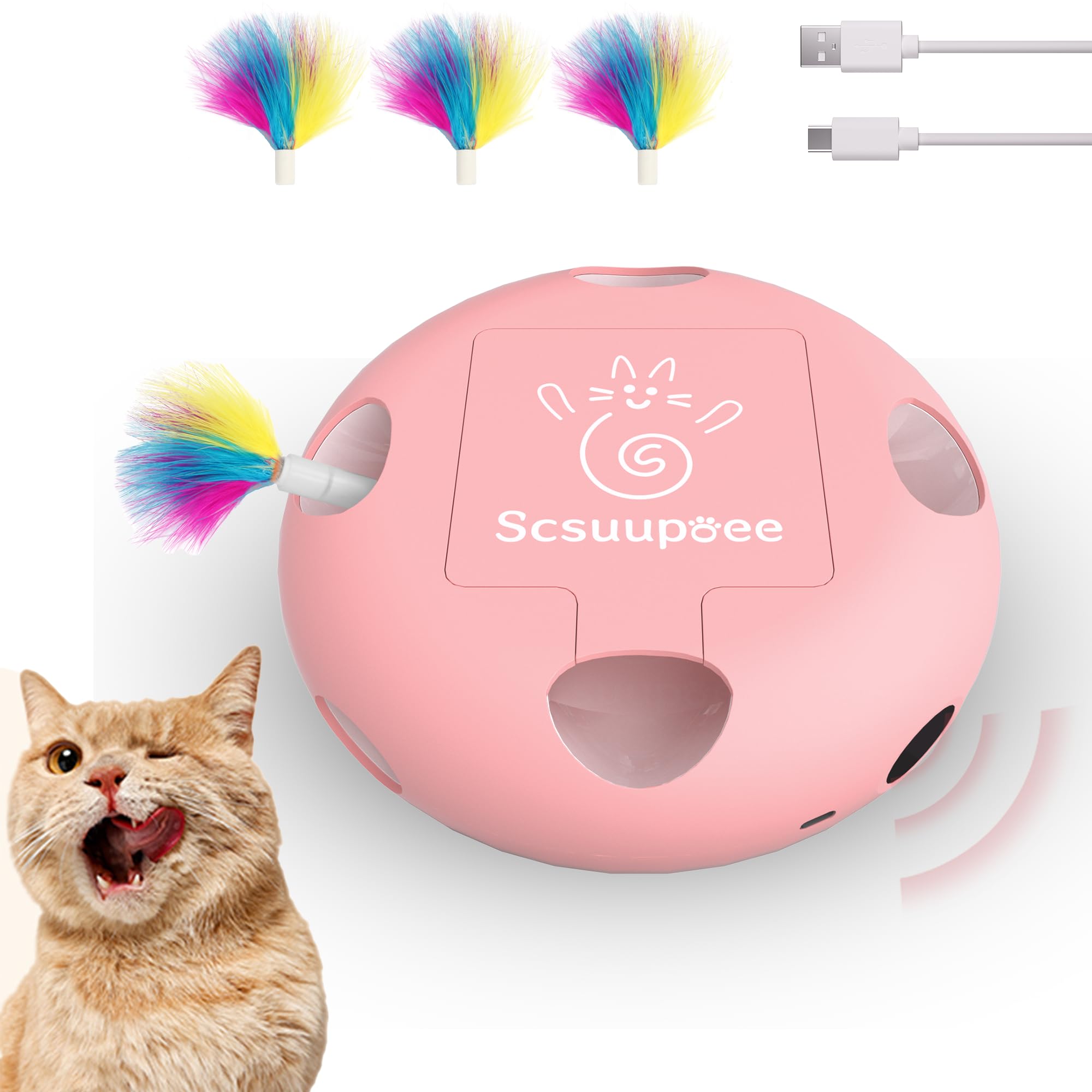 Scsuupoee interactive cat toy with feathers darting through hidden holes for curiosity