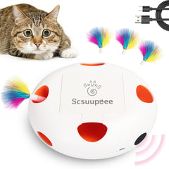 Scsuupoee interactive cat toy showing moving feathers for active play.