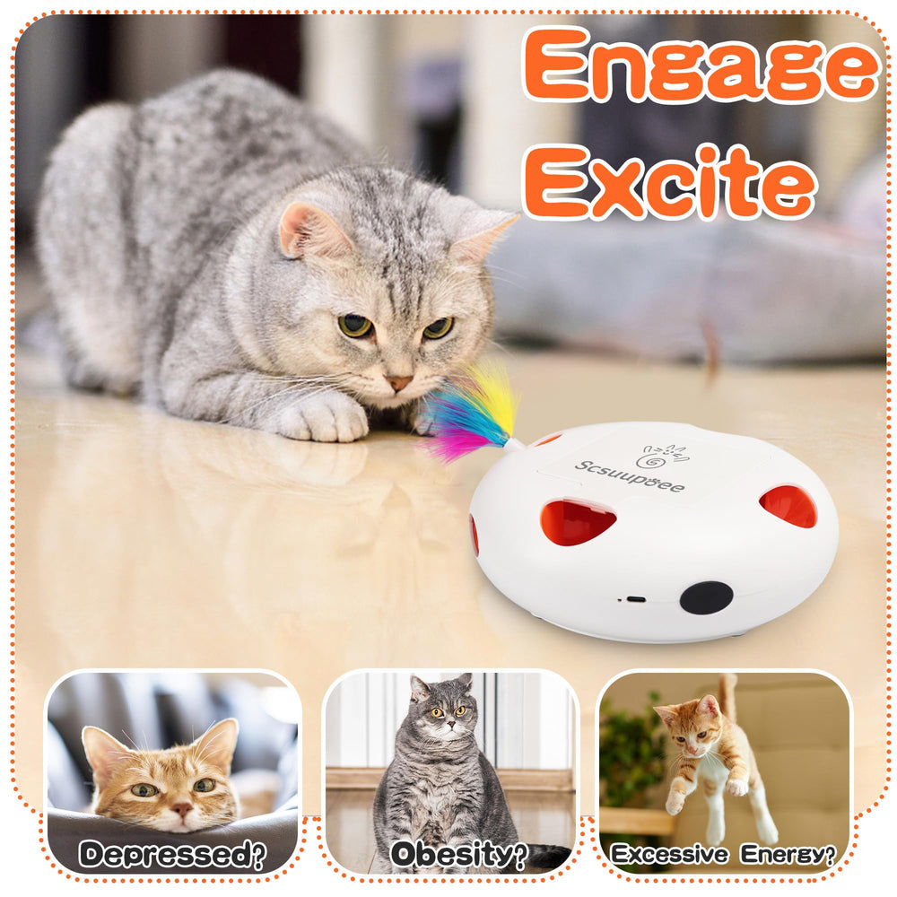 Scsuupoee interactive cat toy with smart sensor auto-pausing and resuming play.