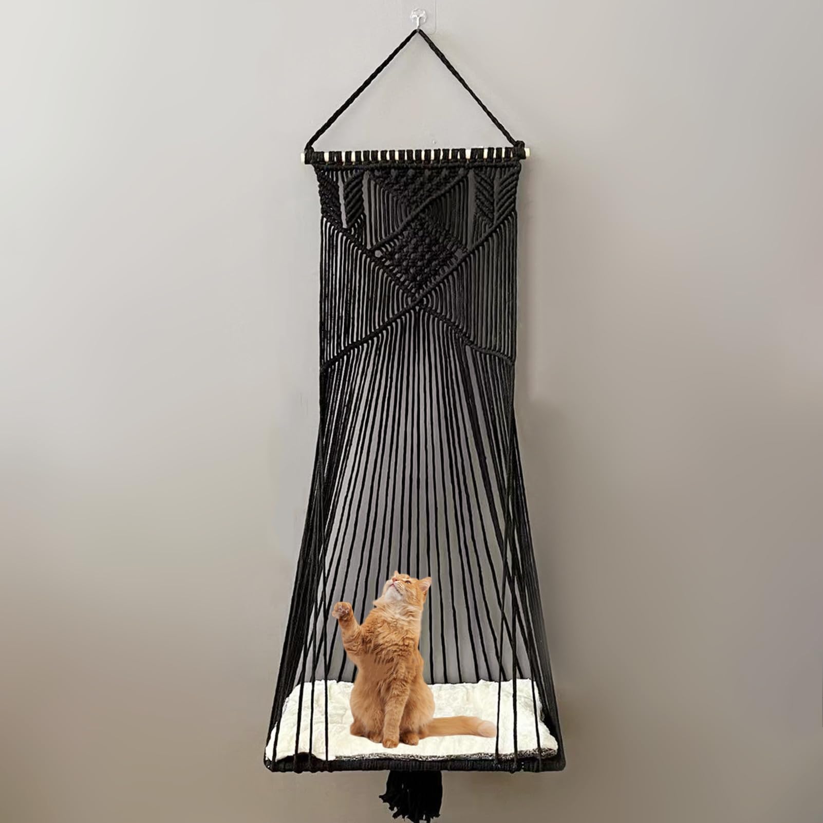 Sdjazl Macrame cat toy tassel basket adds playful texture and distraction.