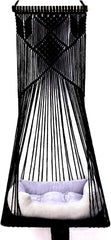 Sdjazl Macrame hanging cat hammock bed closeup shows durable cotton rope for cozy lounging.