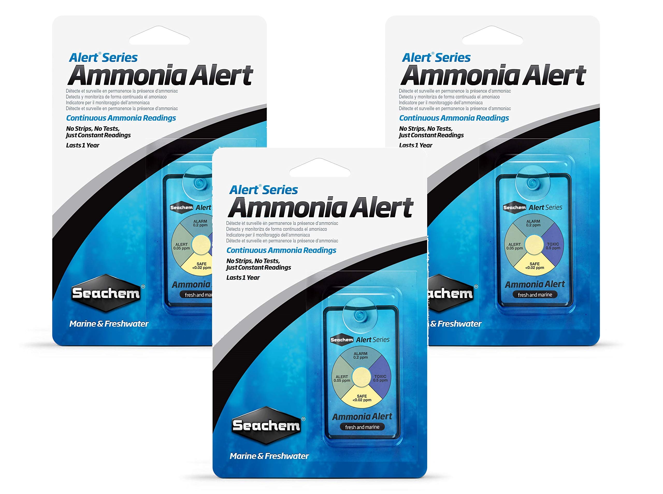 Seachem Ammonia Alert monitor 3-pack detects ammonia for safer aquarium maintenance