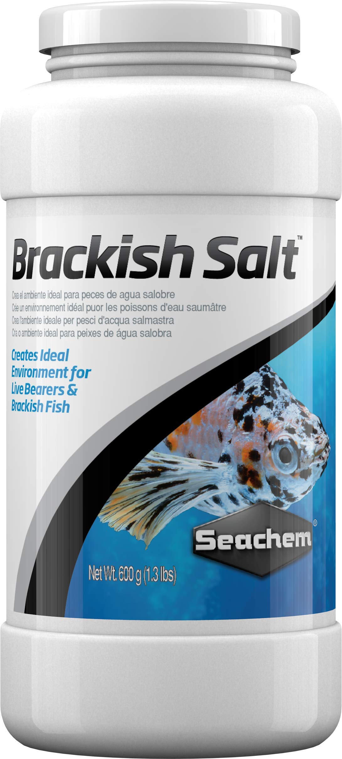 Seachem Brackish Salt bottle pour demonstrates precise dosing for brackish environments.