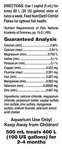 Seachem Cichlid Trace Elements, ingredientes en agua, favorece crecimiento y vitalidad de cíclidos.