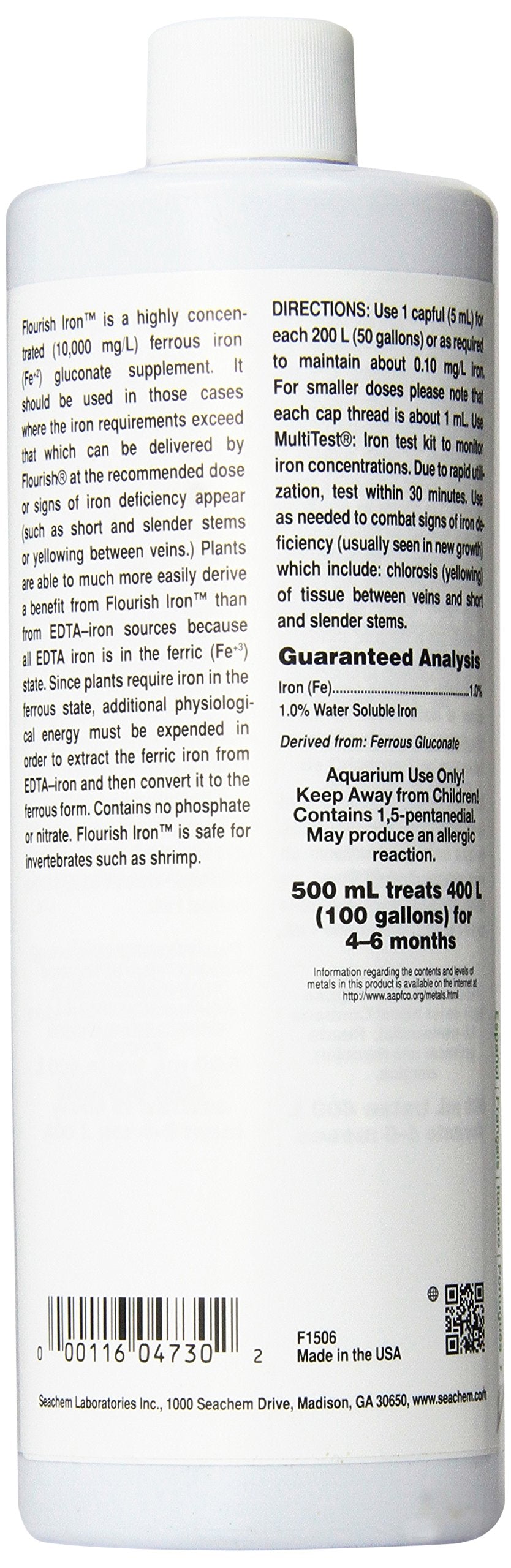 Seachem Flourish Iron etiqueta clara para crecimiento de plantas en acuario plantado