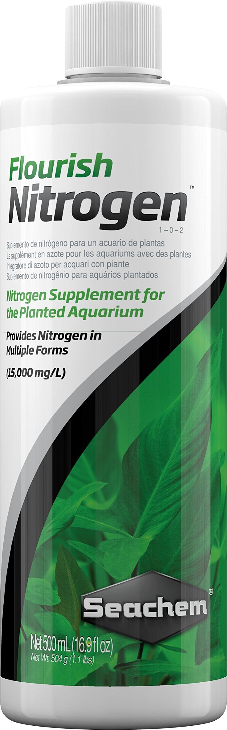 Seachem Flourish Nitrogen 500ml bottle for boosting planted aquarium growth.