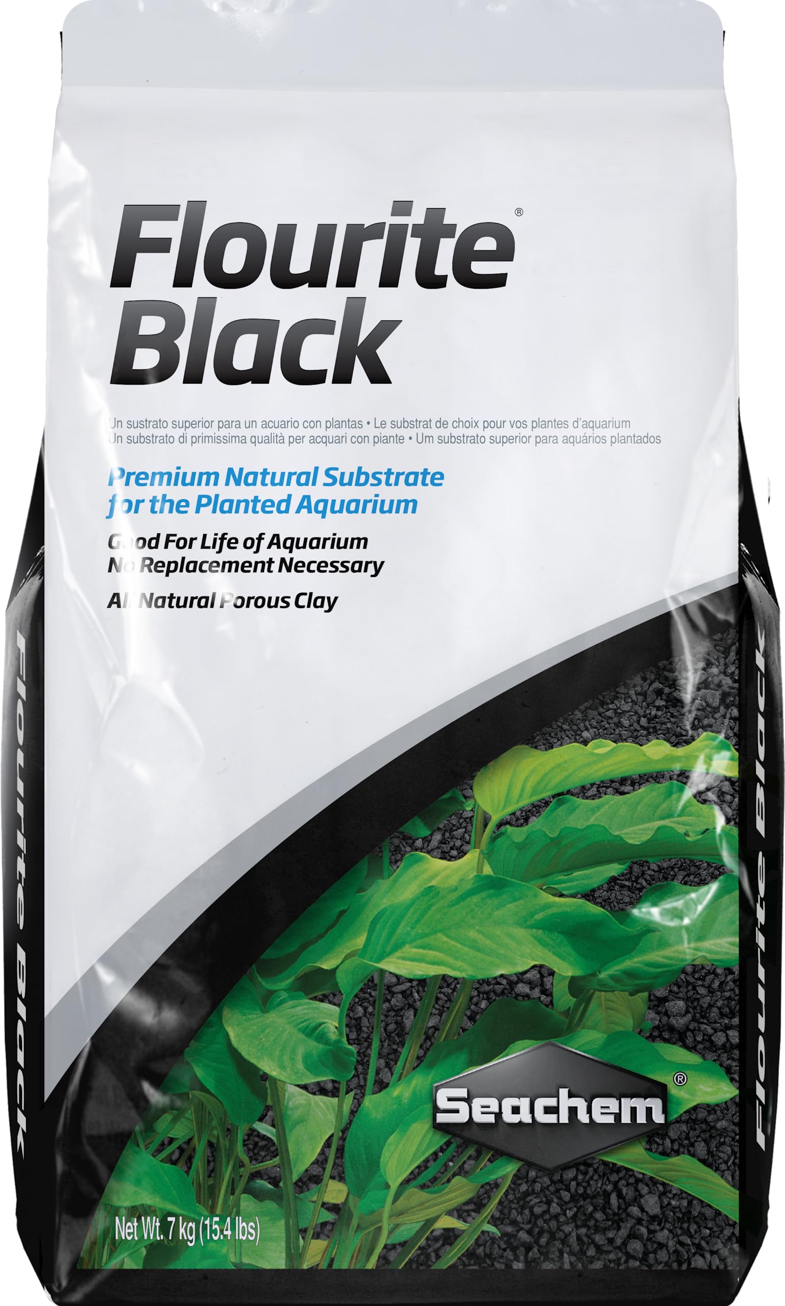 Seachem Flourite Black gravel close-up highlighting stable porous clay for planted tanks.