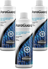 Seachem ParaGuard 500ml bottle pour enables safe parasite treatment in freshwater and marine aquariums.