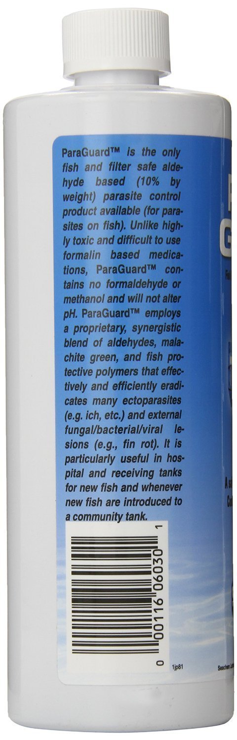 Seachem ParaGuard 3-pack bottles displayed for hospital tanks and new fish introductions.