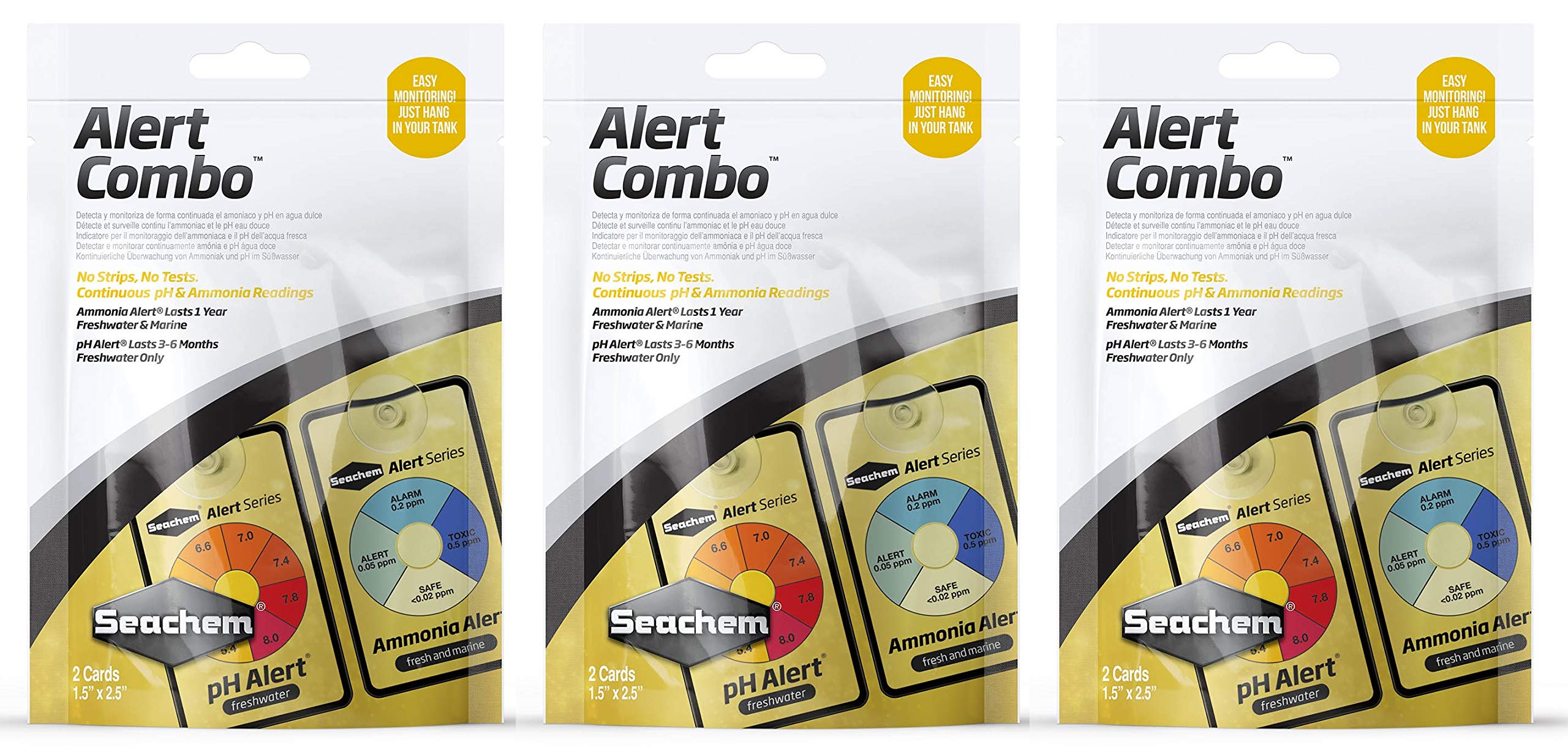 Seachem PH/Ammonia Alerts combo pack product shot shows continuous water readings for safer aquariums.
