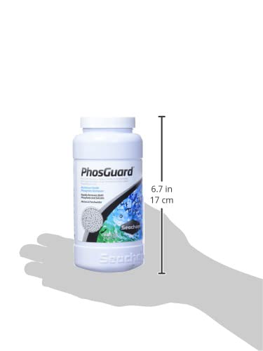 Seachem PhosGuard 500ml packaging on a store shelf ready for use.