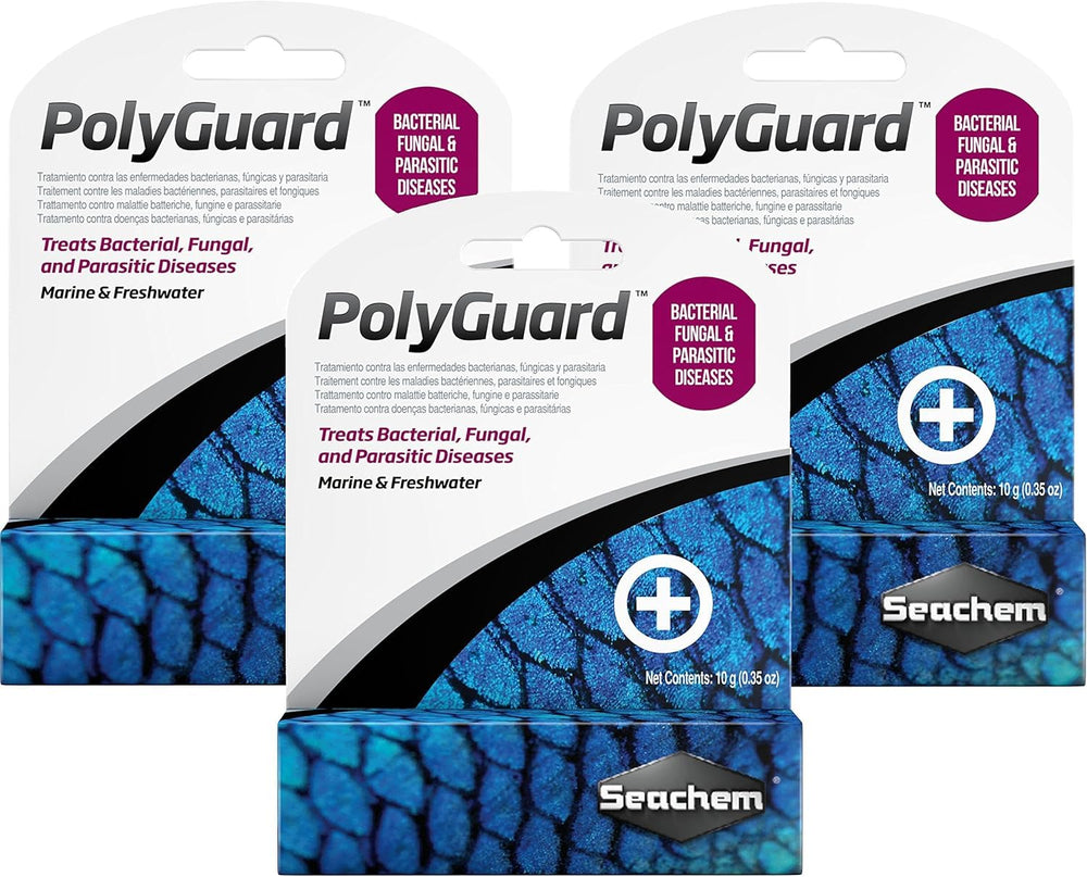 Seachem PolyGuard 3-pack box showing ready-to-use disease protection