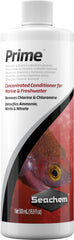 Seachem Prime bottle front demonstrates comprehensive water conditioning for aquariums.