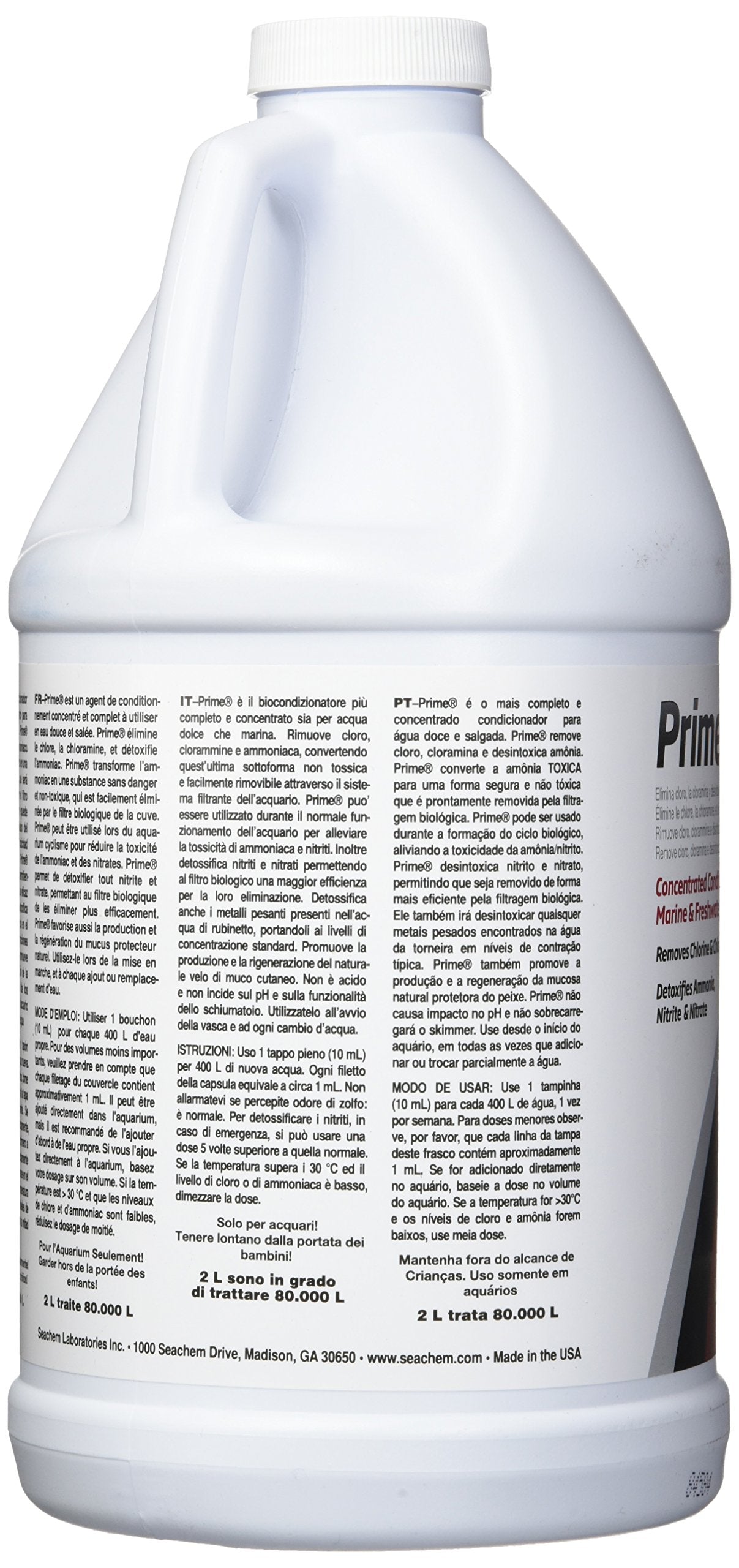 Seachem Prime label close-up emphasizes science-backed aquarium care.