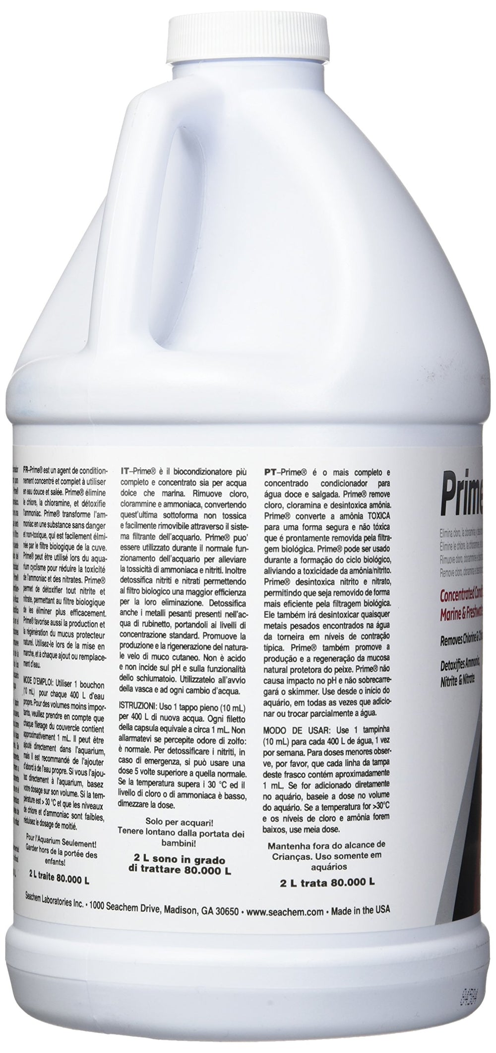 Seachem Prime label close-up emphasizes science-backed aquarium care.