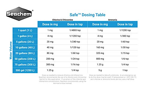 Seachem Safe label close-up showing detoxification and water safety features.
