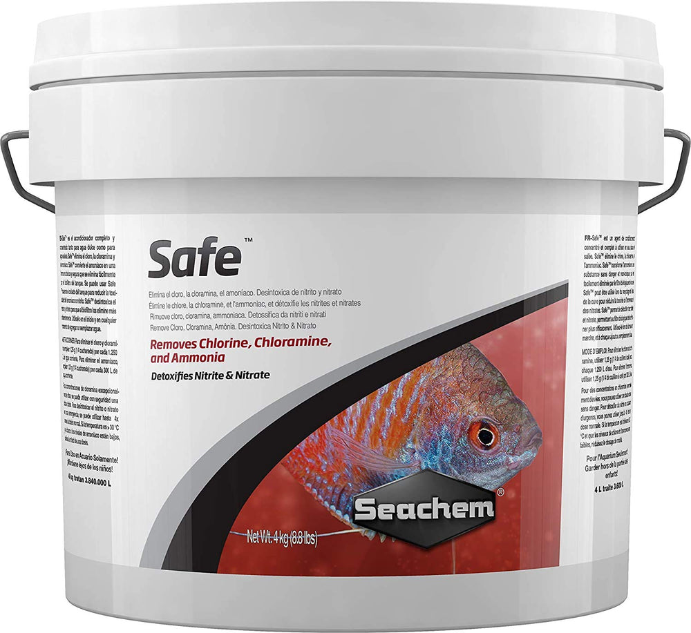 Seachem Safe concentrated dry conditioner bottle pour for safe water conditioning.