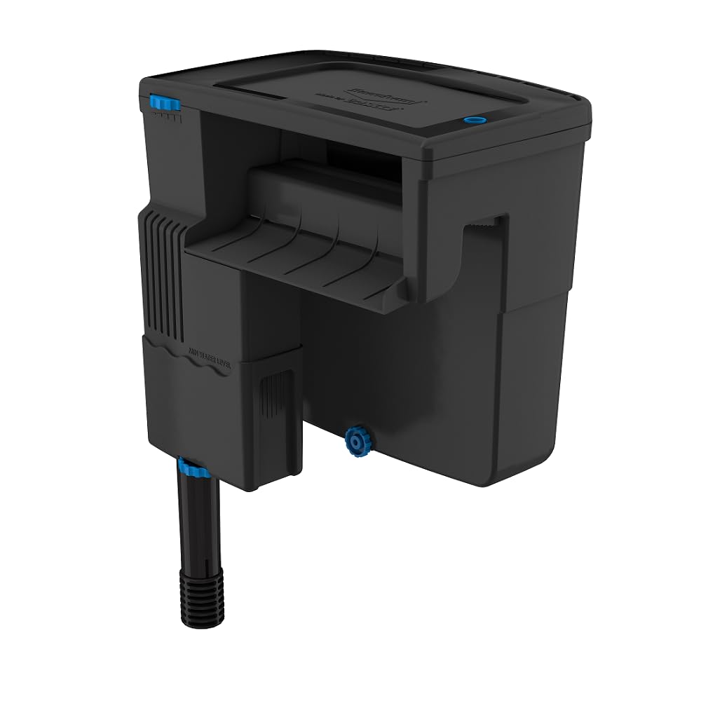 Seachem Tidal 75-gallon filter pump with surface-skimmer improves aquarium clarity.