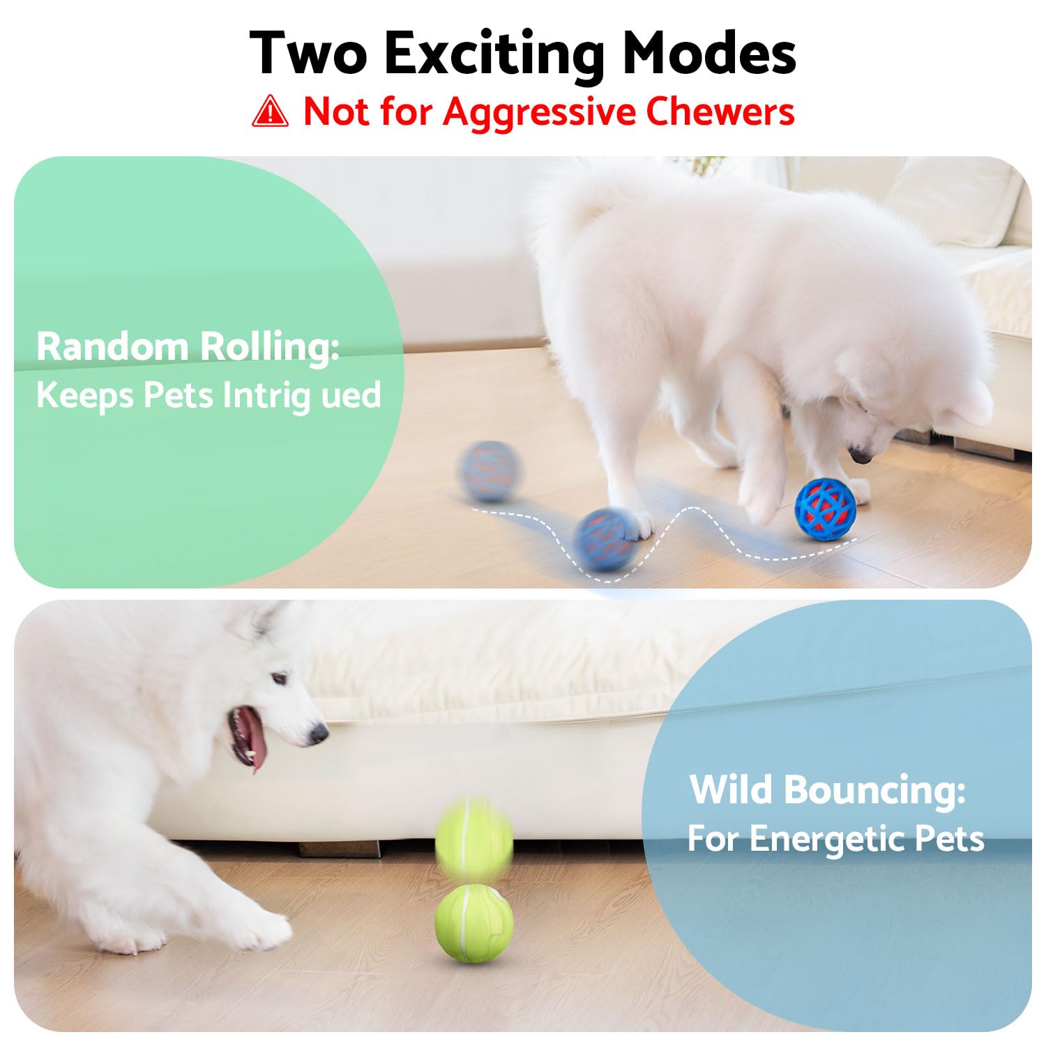 Seagi interactive dog toy blue ball rolling mode showing unpredictable paths for exercise