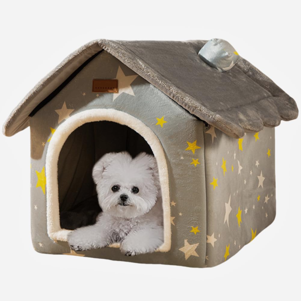 SEAHOME foldable pet house grey front view showing a private cozy den for small pets.