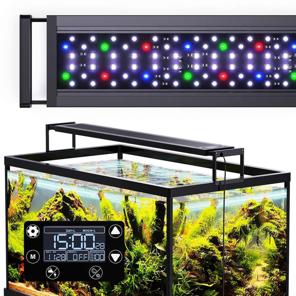 SEAOURA 247 LED aquarium light front view shows vibrant, even illumination for clear viewing