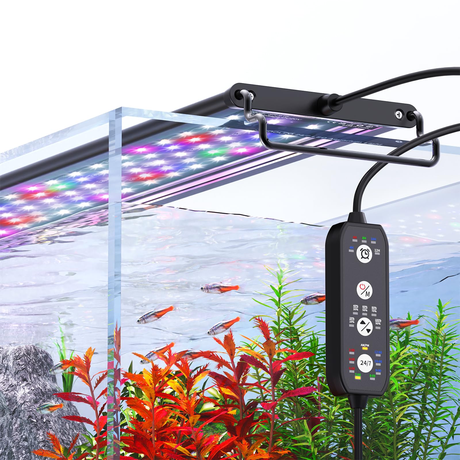 SEAOURA 24/7 mode LED aquarium light full-view highlighting full spectrum for plant growth