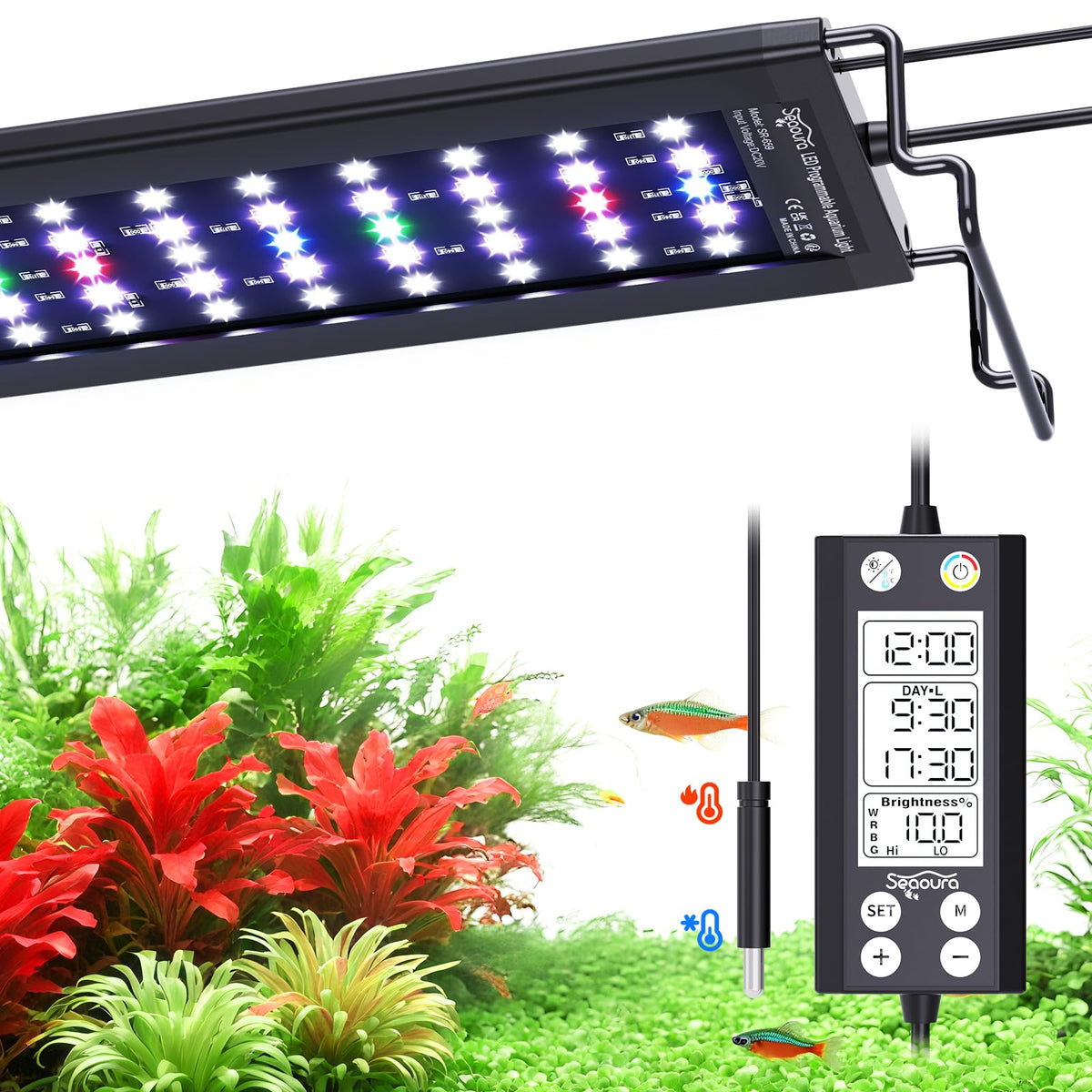 SEAOURA Aquarium LED Light full-spectrum panel boosts plant growth and fish color.