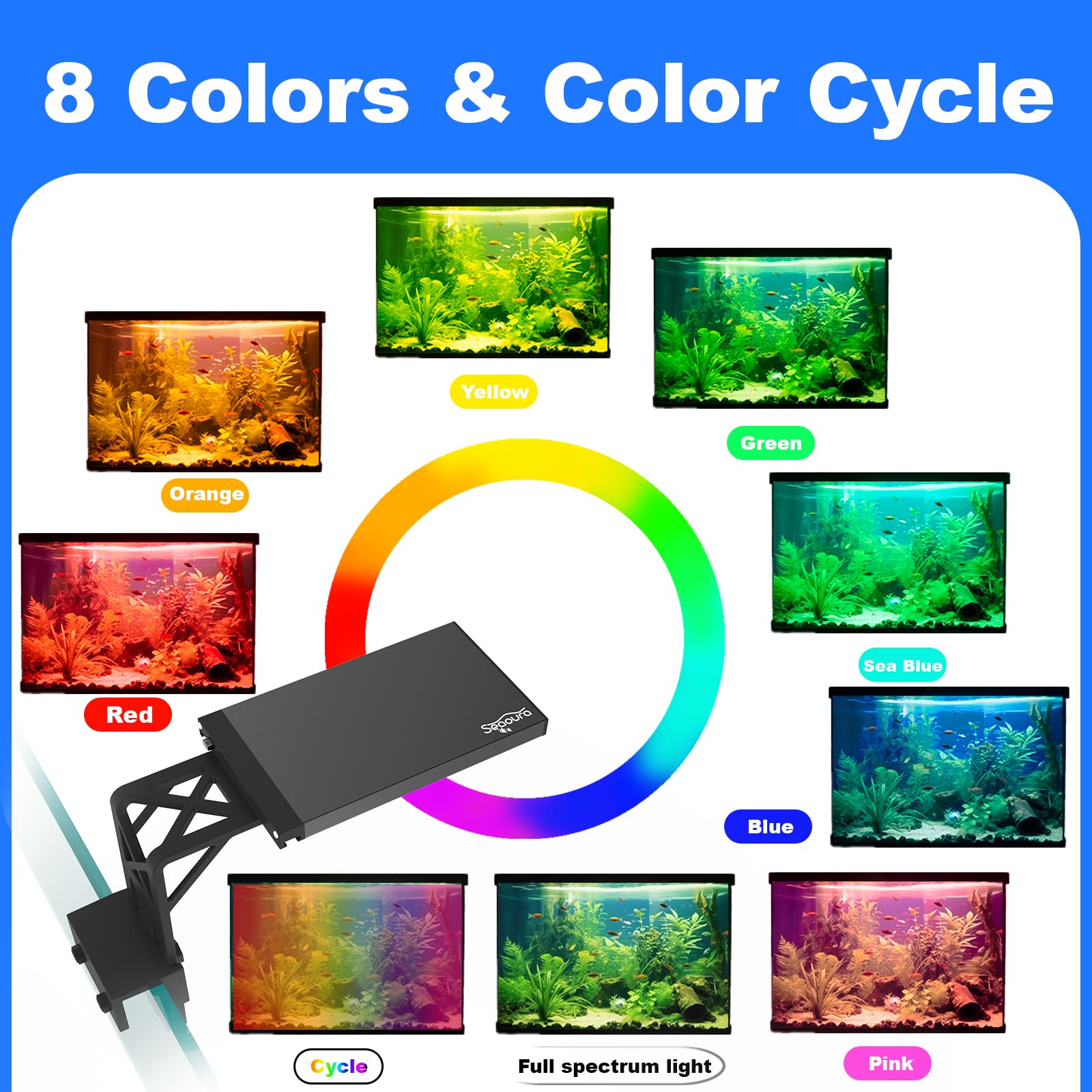 SEAOURA aquarium light color preview feature helps users set ideal ambience.