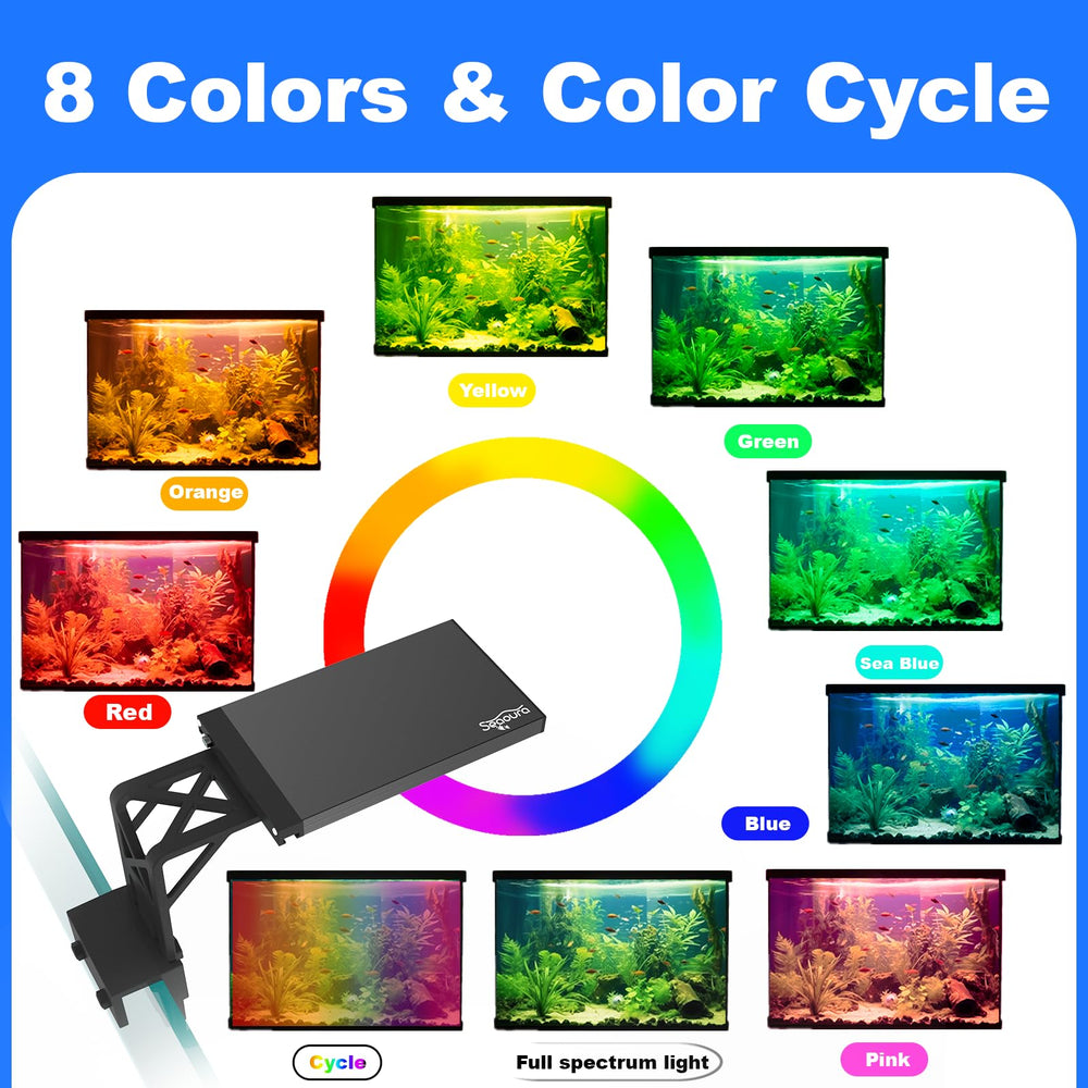 SEAOURA aquarium light color preview feature helps users set ideal ambience.