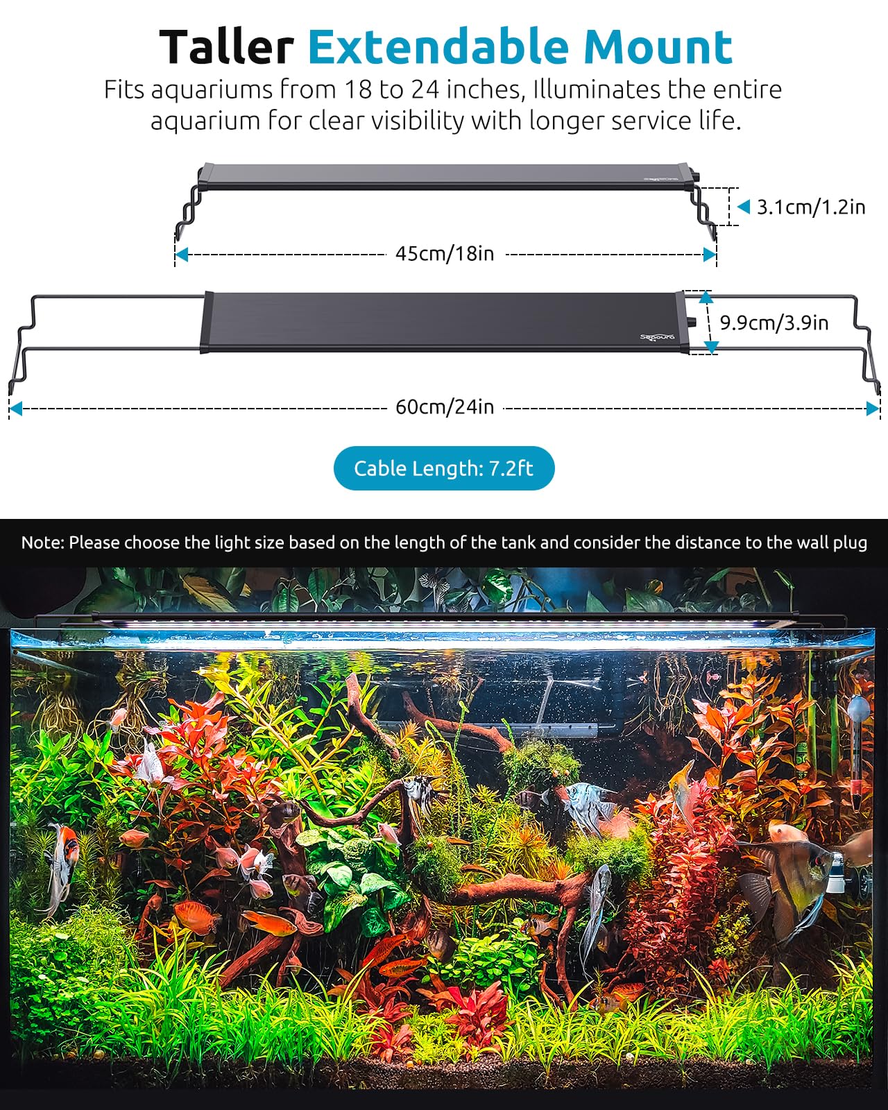 Seaoura IP68 waterproof body conveys durability and easy cleaning for aquatic setups.