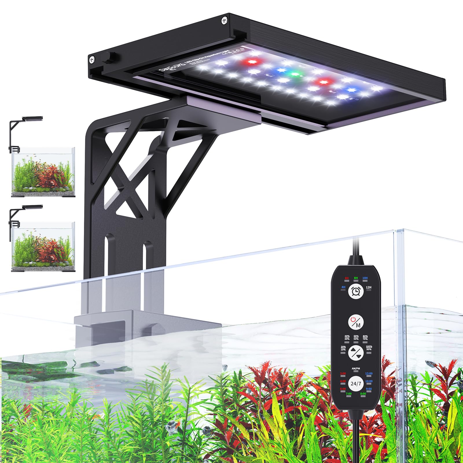 SEAOURA clip-on aquarium light full-spectrum panel boosts plant health and vibrant tank color.