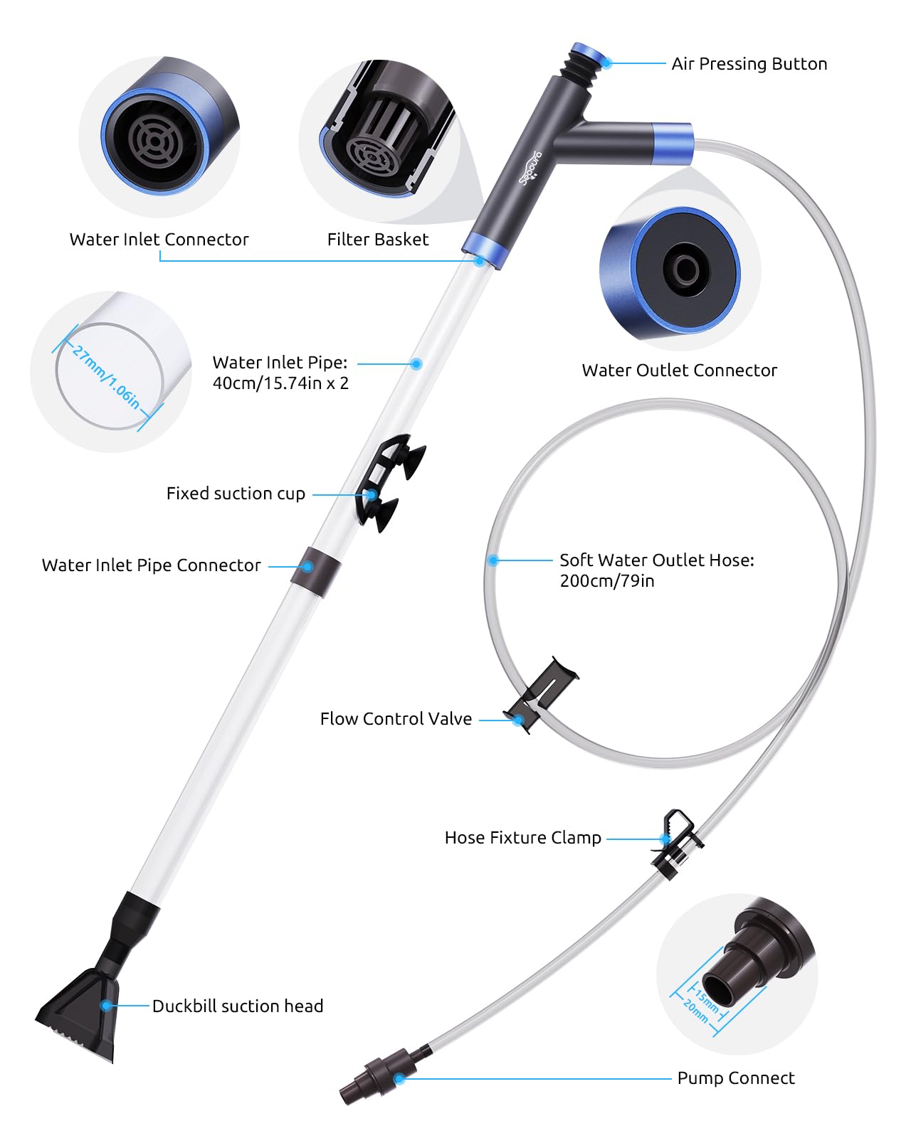 SEAOURA extension tubes length options adapt to small or large tanks.