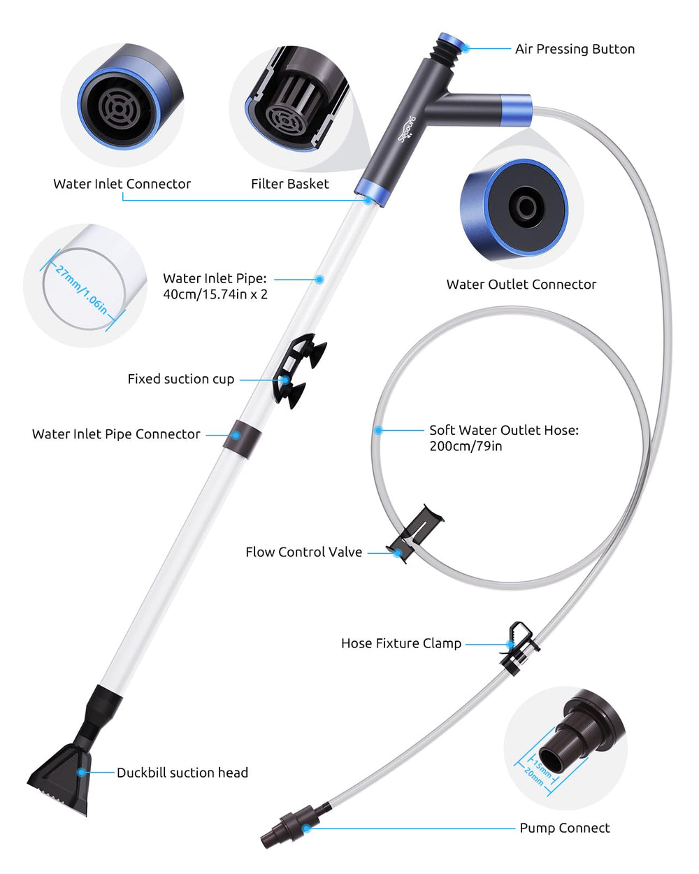 SEAOURA extension tubes length options adapt to small or large tanks.