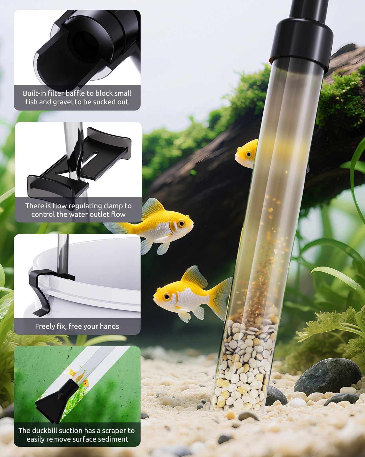 SEAOURA filter basket net protects fish and gravel during cleaning.