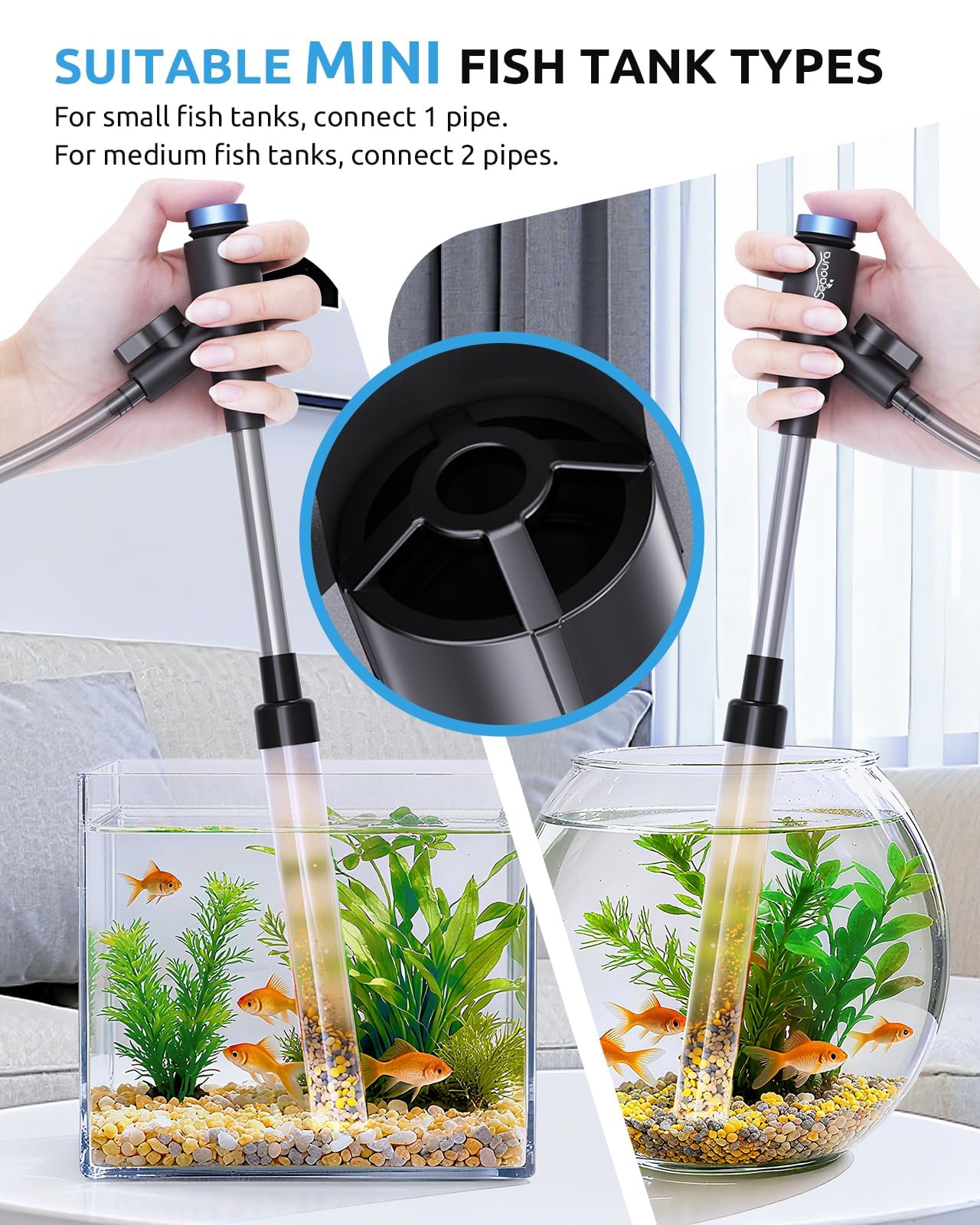 SEAOURA no-electricity design illustrates whisper-quiet aquarium upkeep.
