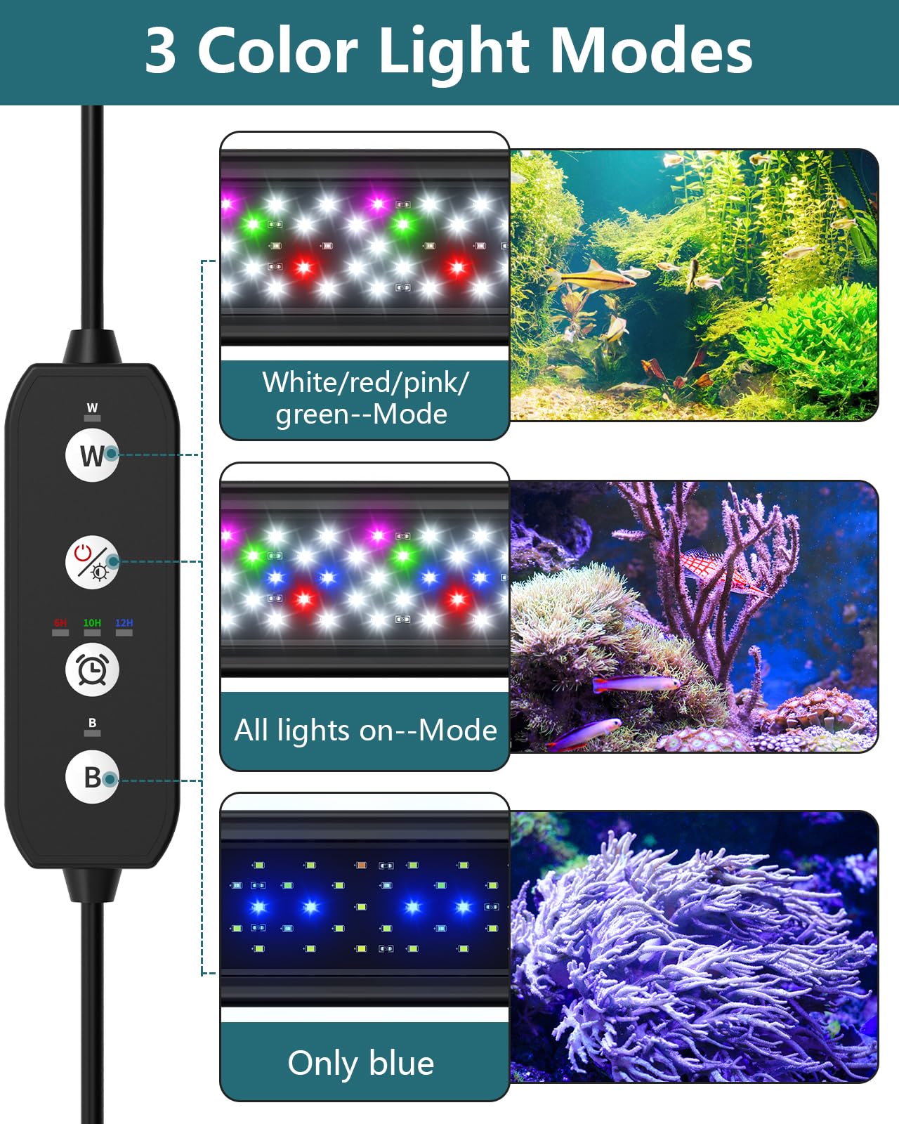SEAOURA LED aquarium light with timer control for auto on/off schedules.