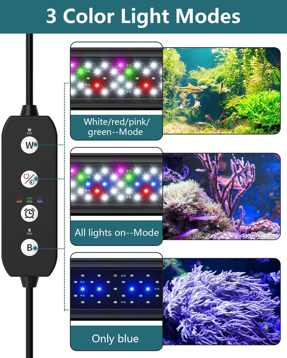 SEAOURA LED aquarium light DIY mode highlights customizable lighting schedules and brightness.