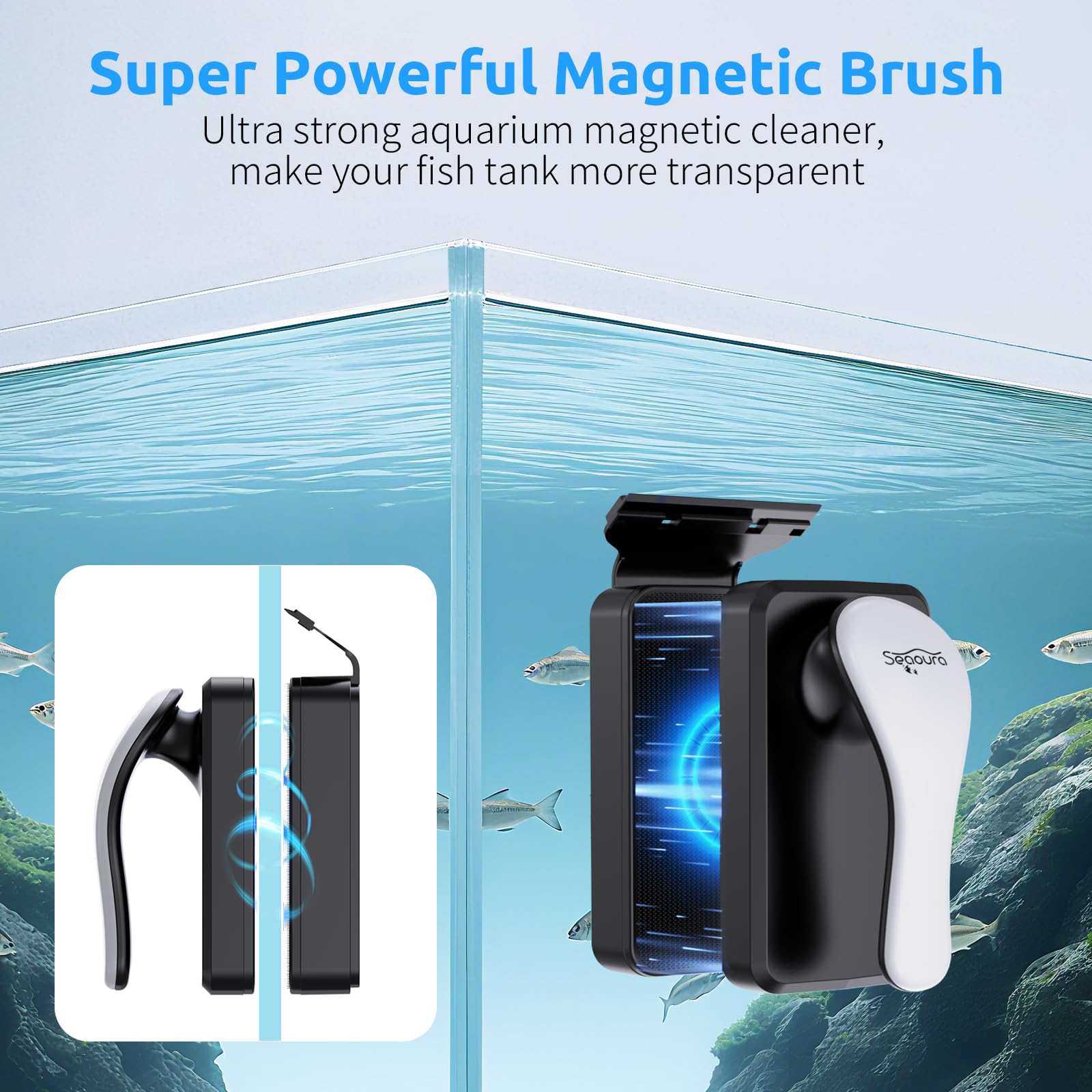 SEAOURA inner brush shows dual-side cleaning on inner wall algae