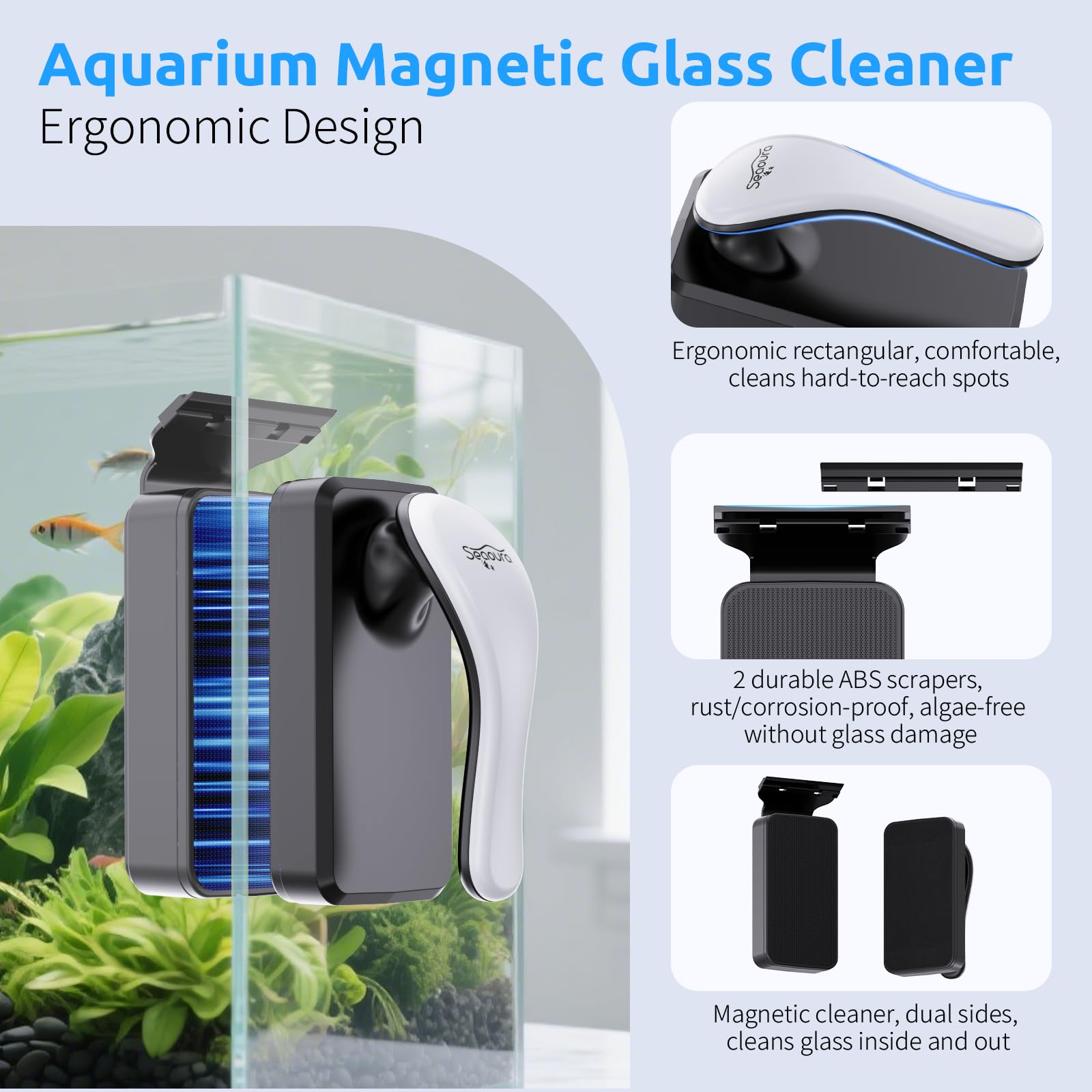 SEAOURA outer pad cleans glass surface and removes debris