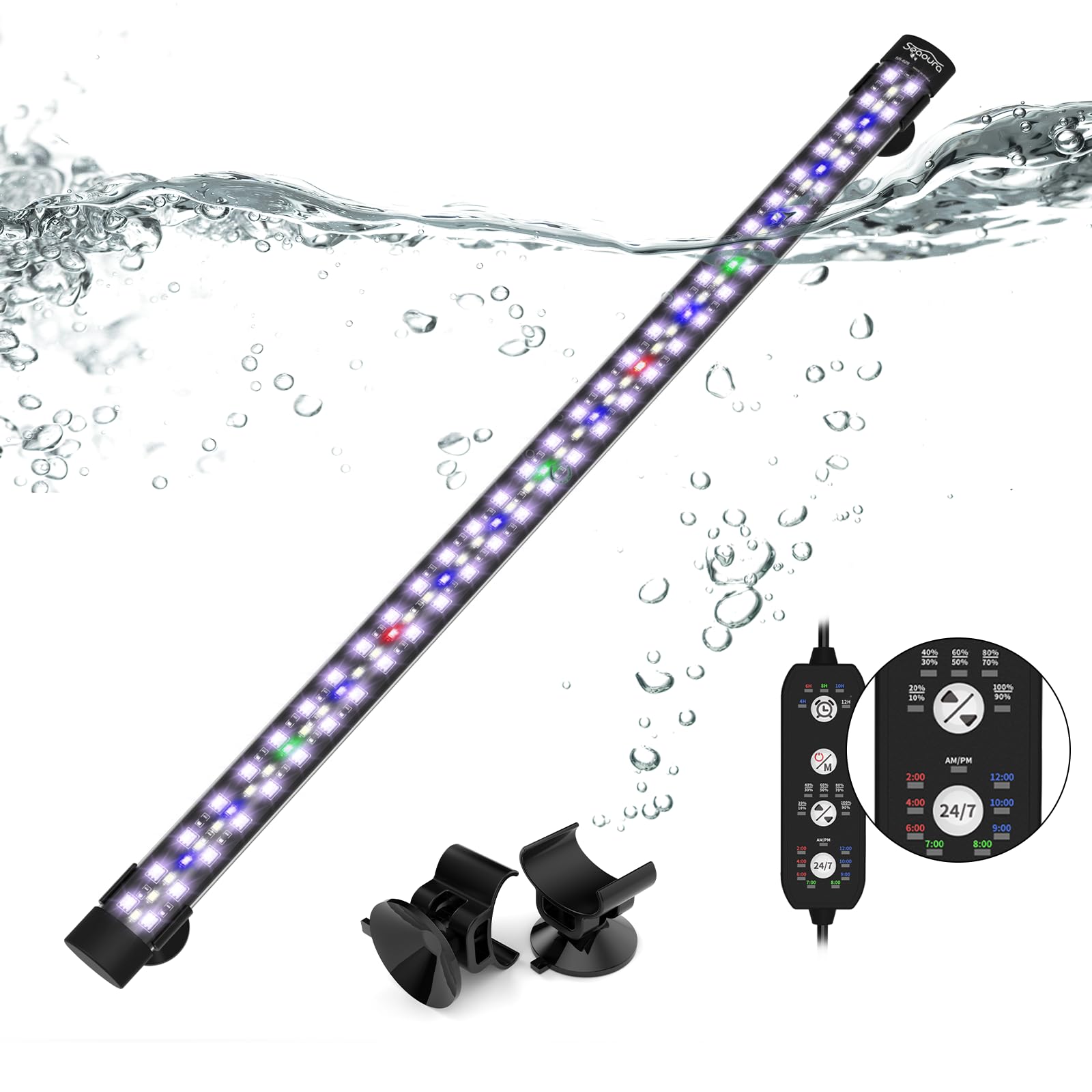 SEAOURA submersible light highlights full spectrum color for vibrant aquarium view