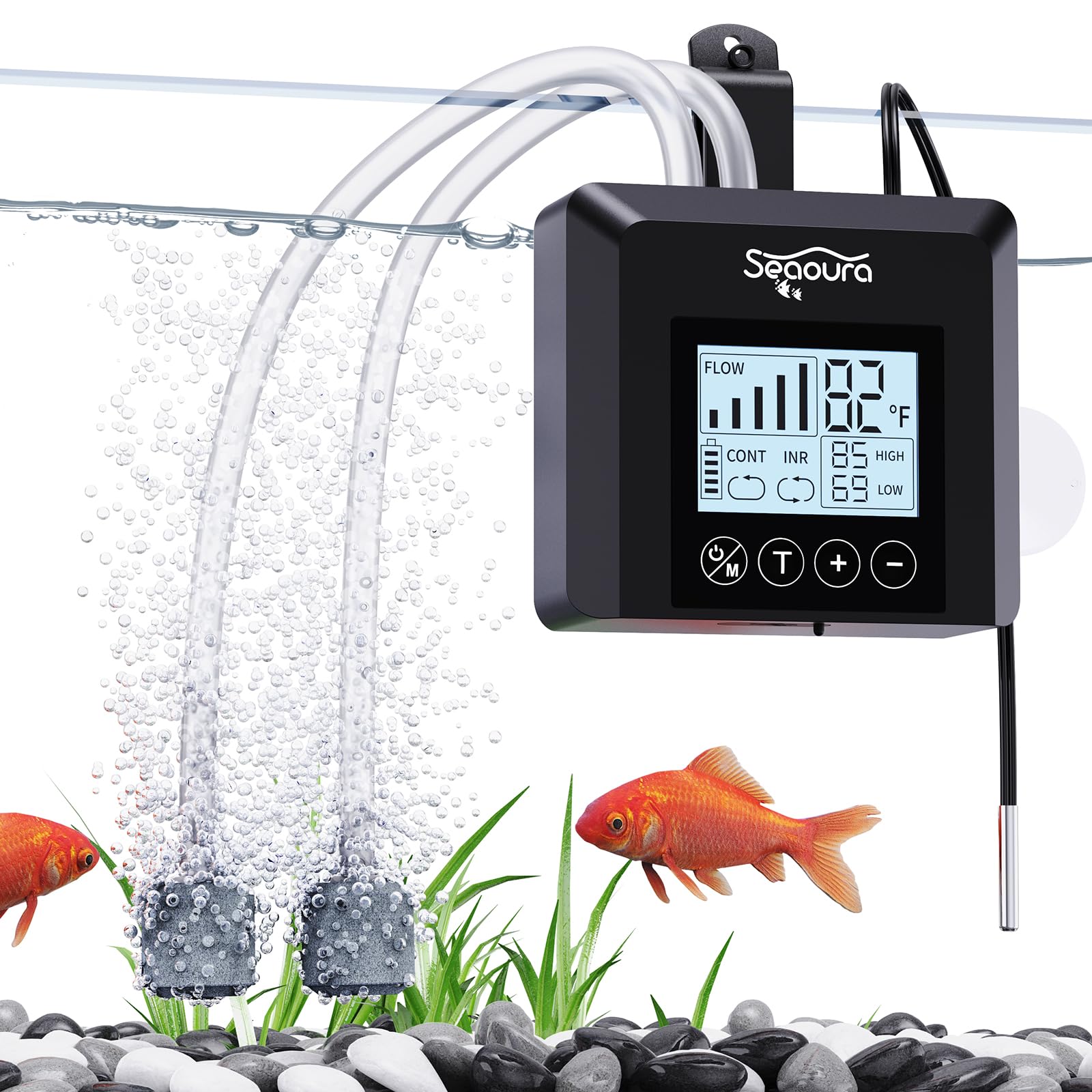 SEAOURA USB aerator front view showing compact size for small tanks