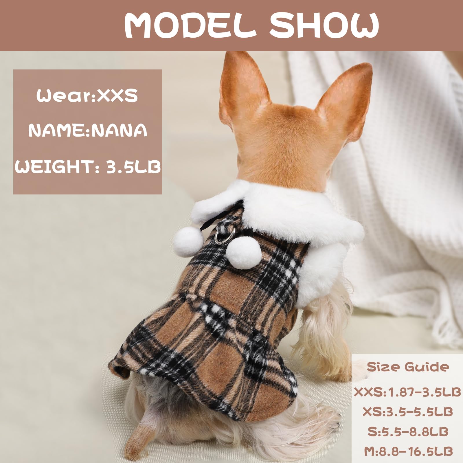 Sebaoyu Christmas plaid dog sweater back view with leash attachment for safe winter walks.